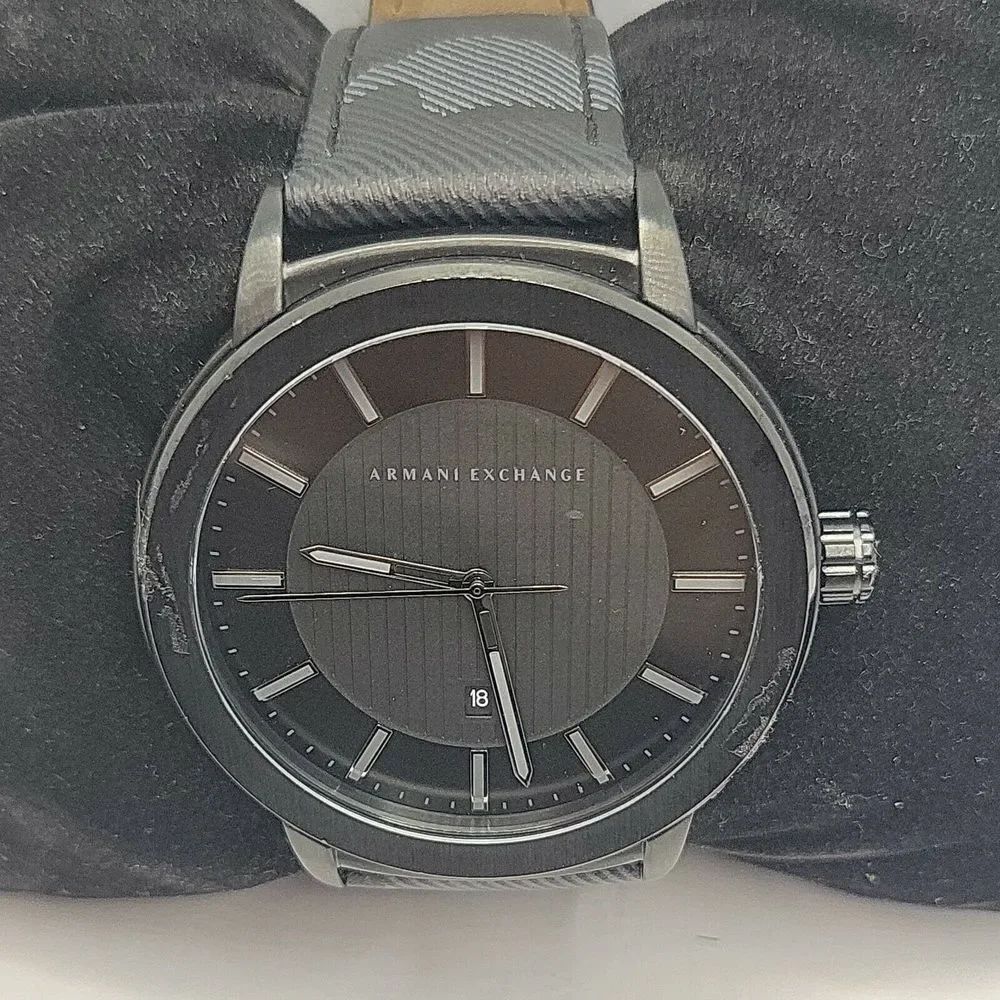 Armani Exchange AX1459 Men's Black Leather Analog Dial Quartz Wrist Watch BC487